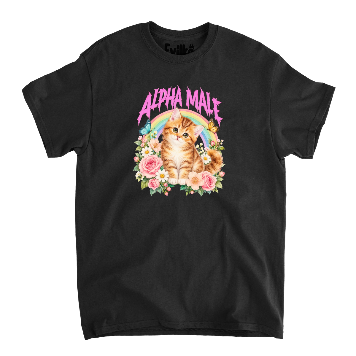 Alpha Male Kitten — Mens Tee — Black — Front
