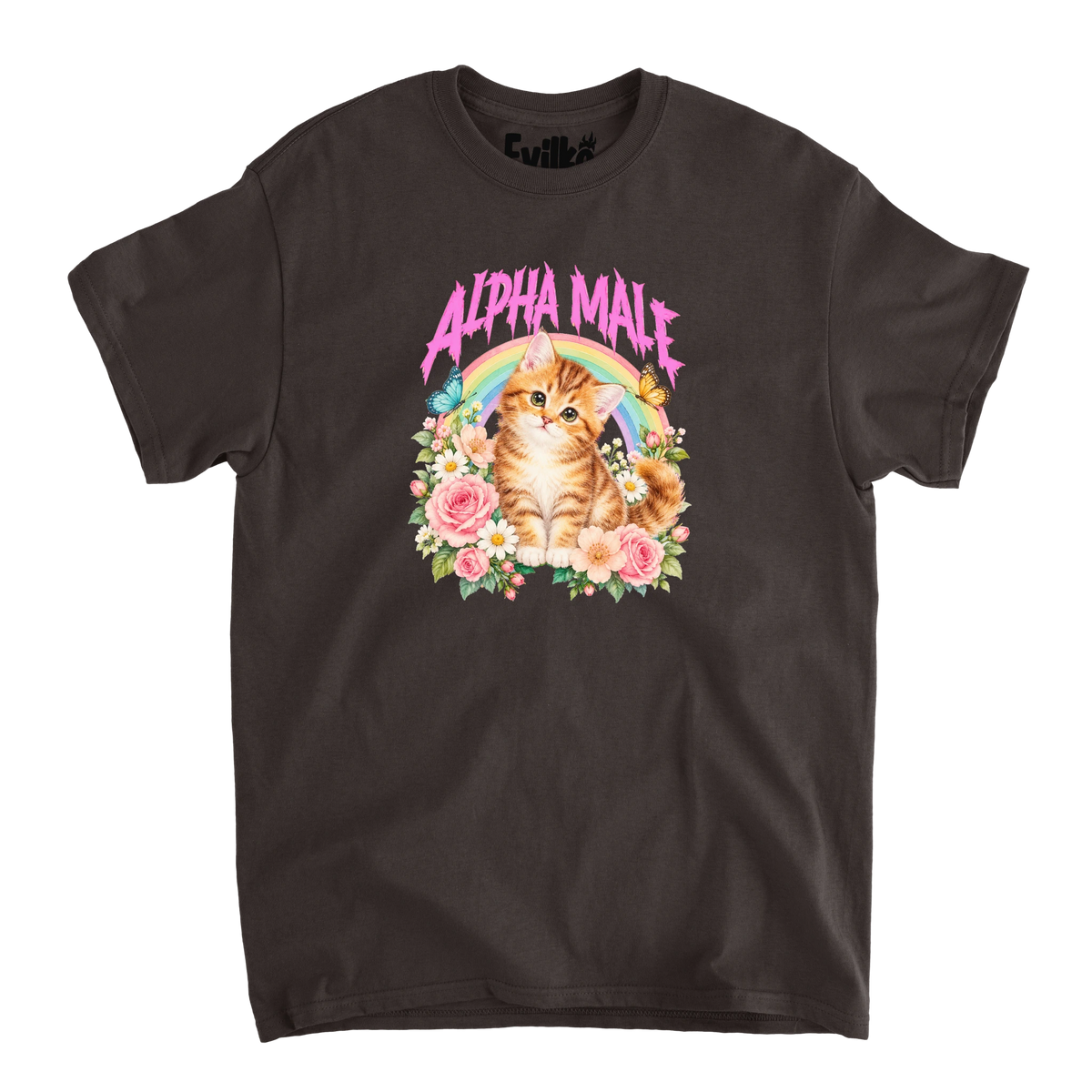 Alpha Male Kitten — Mens Tee — Dark Chocolate — Front