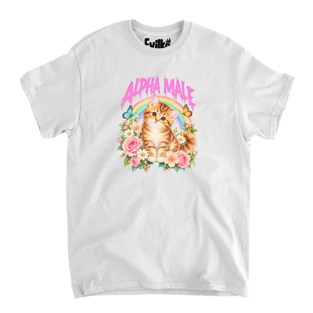 Alpha Male Kitten — Mens Tee — White — Front