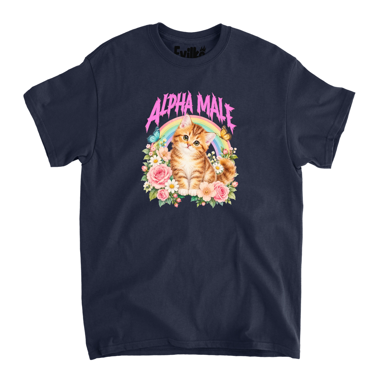 Alpha Male Kitten — Mens Tee — Navy — Front