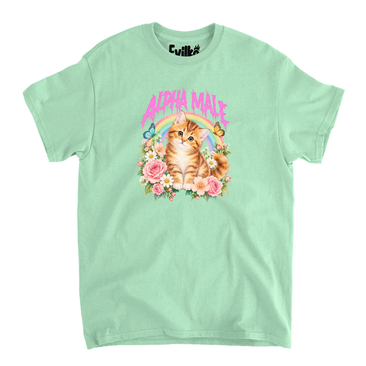 Alpha Male Kitten — Mens Tee — Mint — Front
