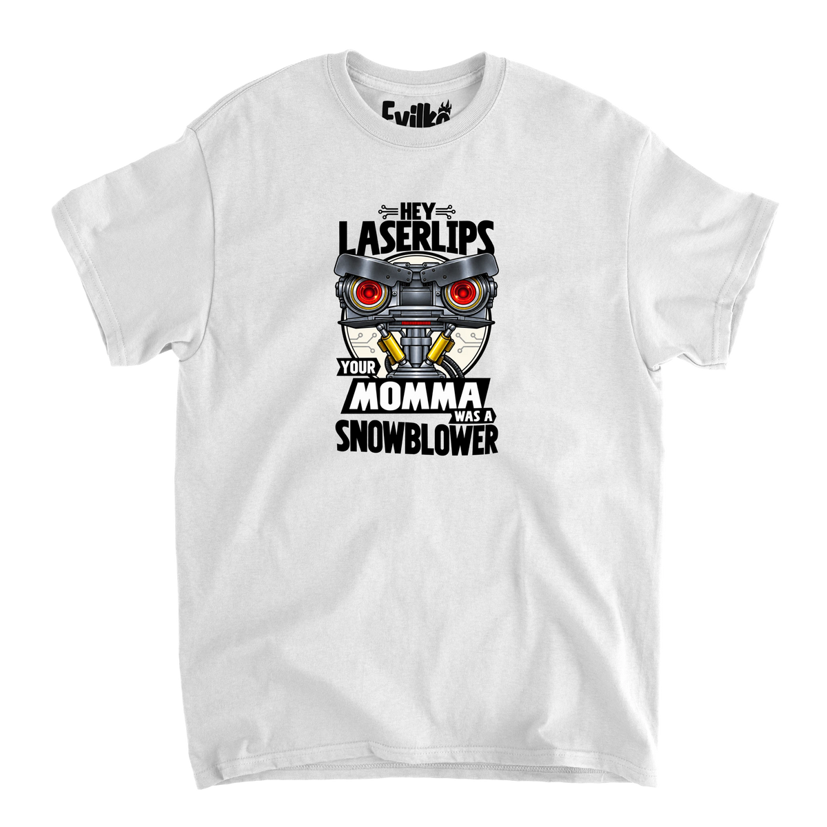 Hey Laserlips Snowblower — Mens Tee — White — Front
