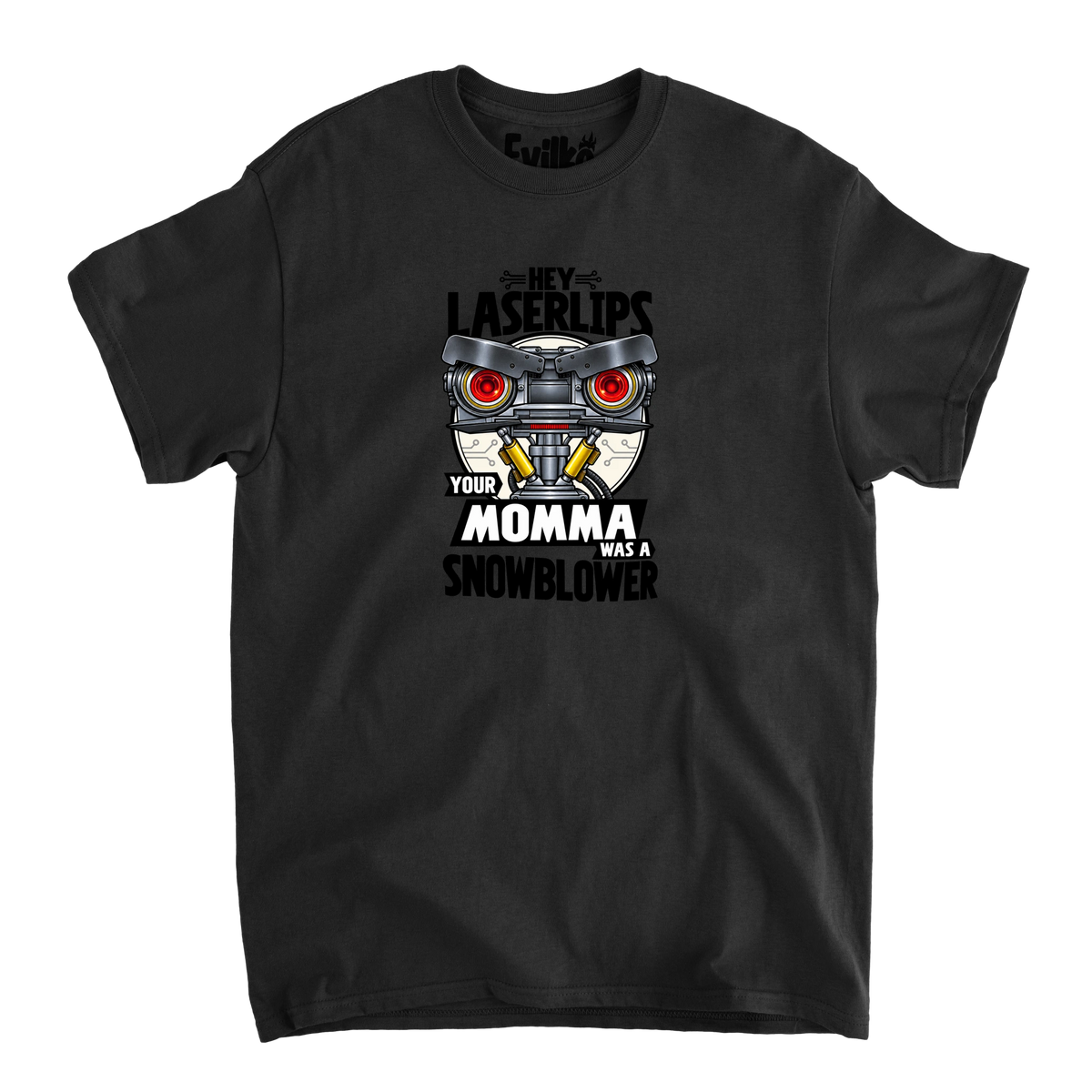 Hey Laserlips Snowblower — Mens Tee — Black — Front