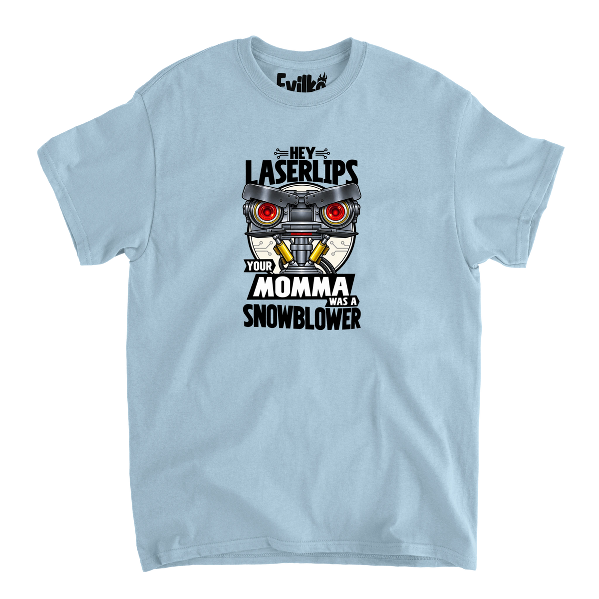 Hey Laserlips Snowblower — Mens Tee — Light Blue — Front