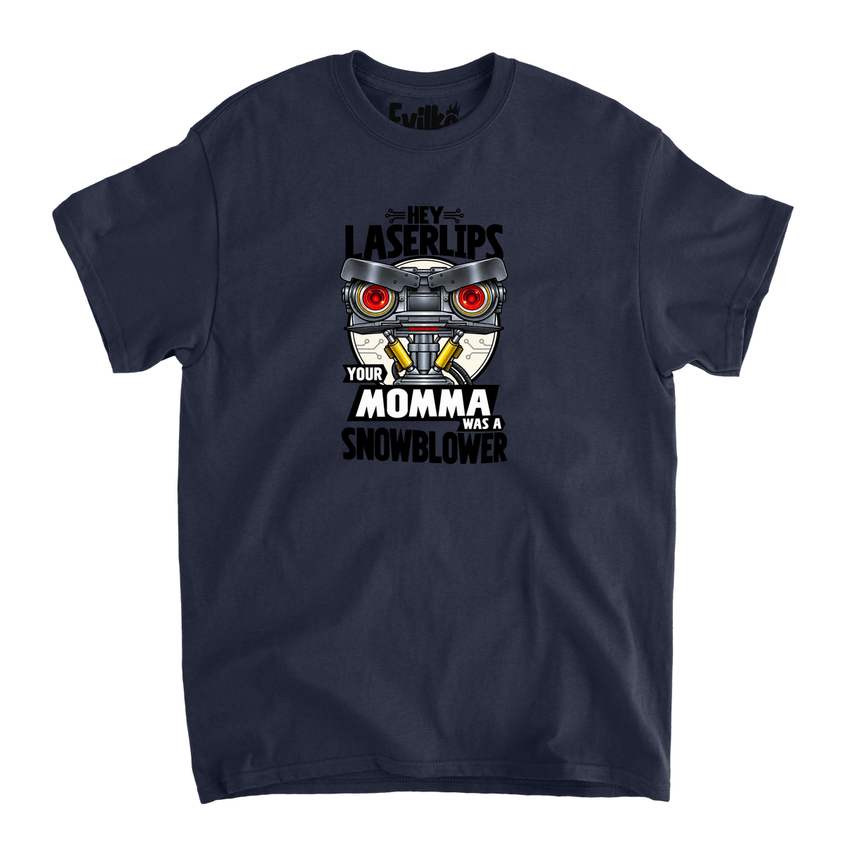 Hey Laserlips Snowblower — Mens Tee — Navy — Front
