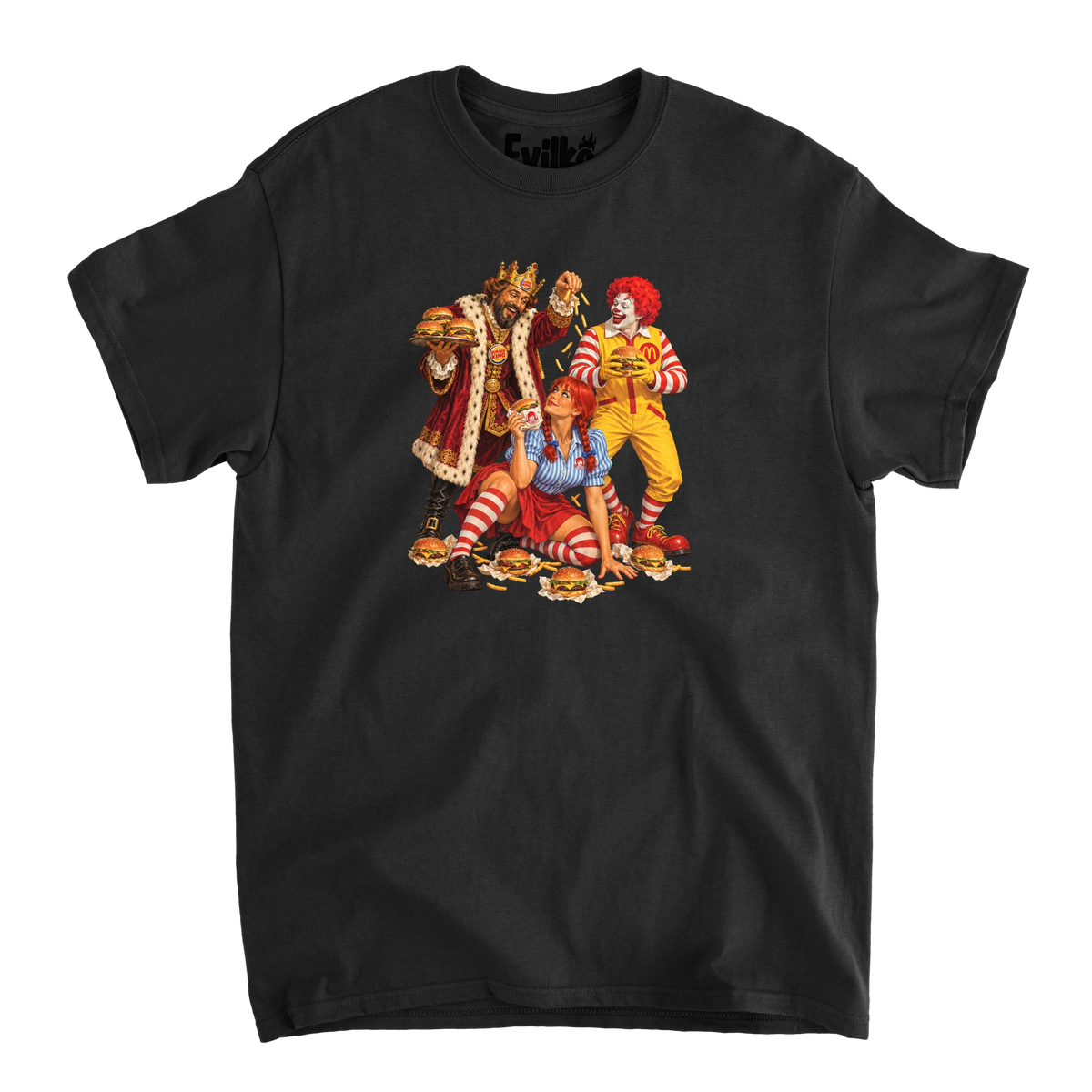Fast Food Mascot Parody — Mens Tee — Black — Front