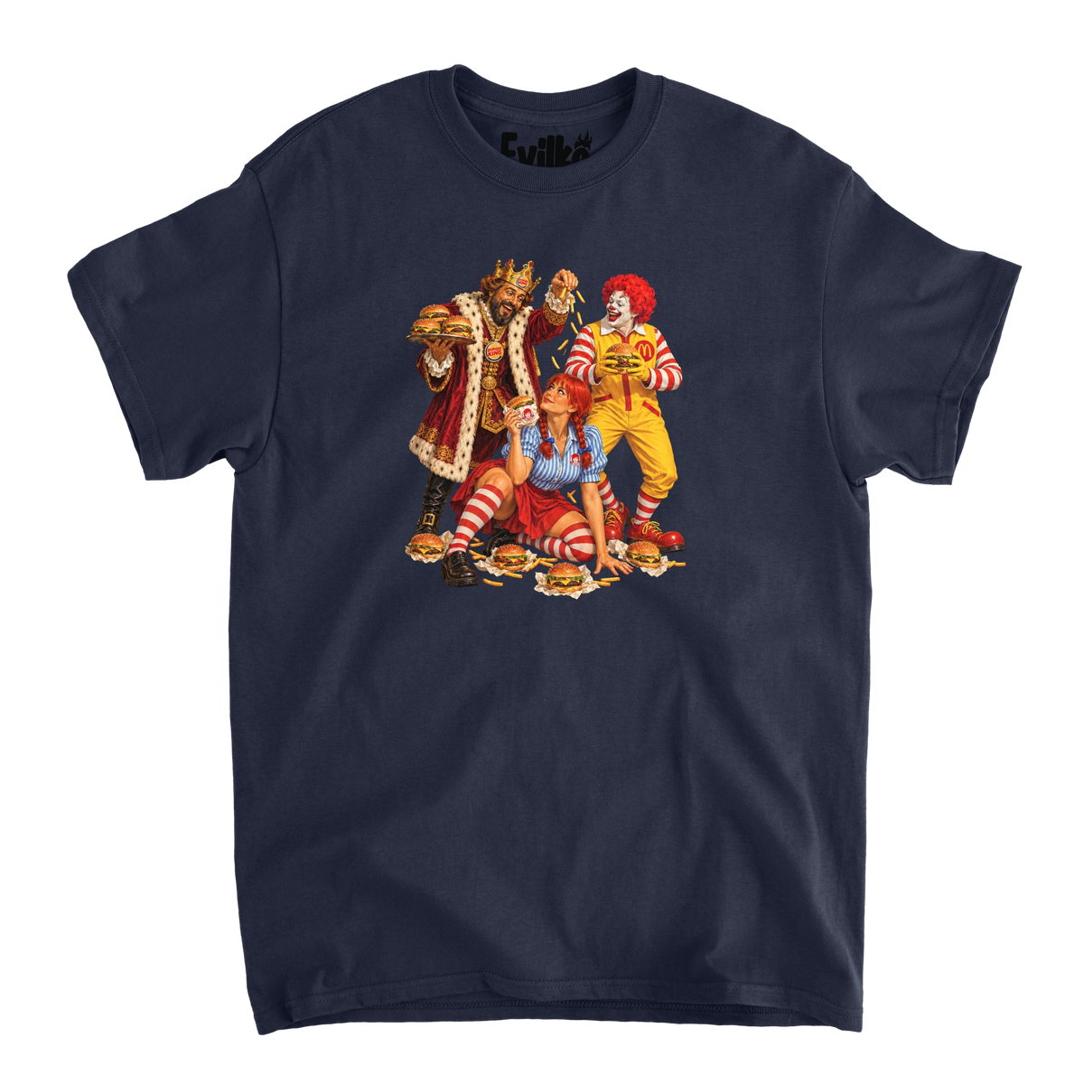 Fast Food Mascot Parody — Mens Tee — Navy — Front