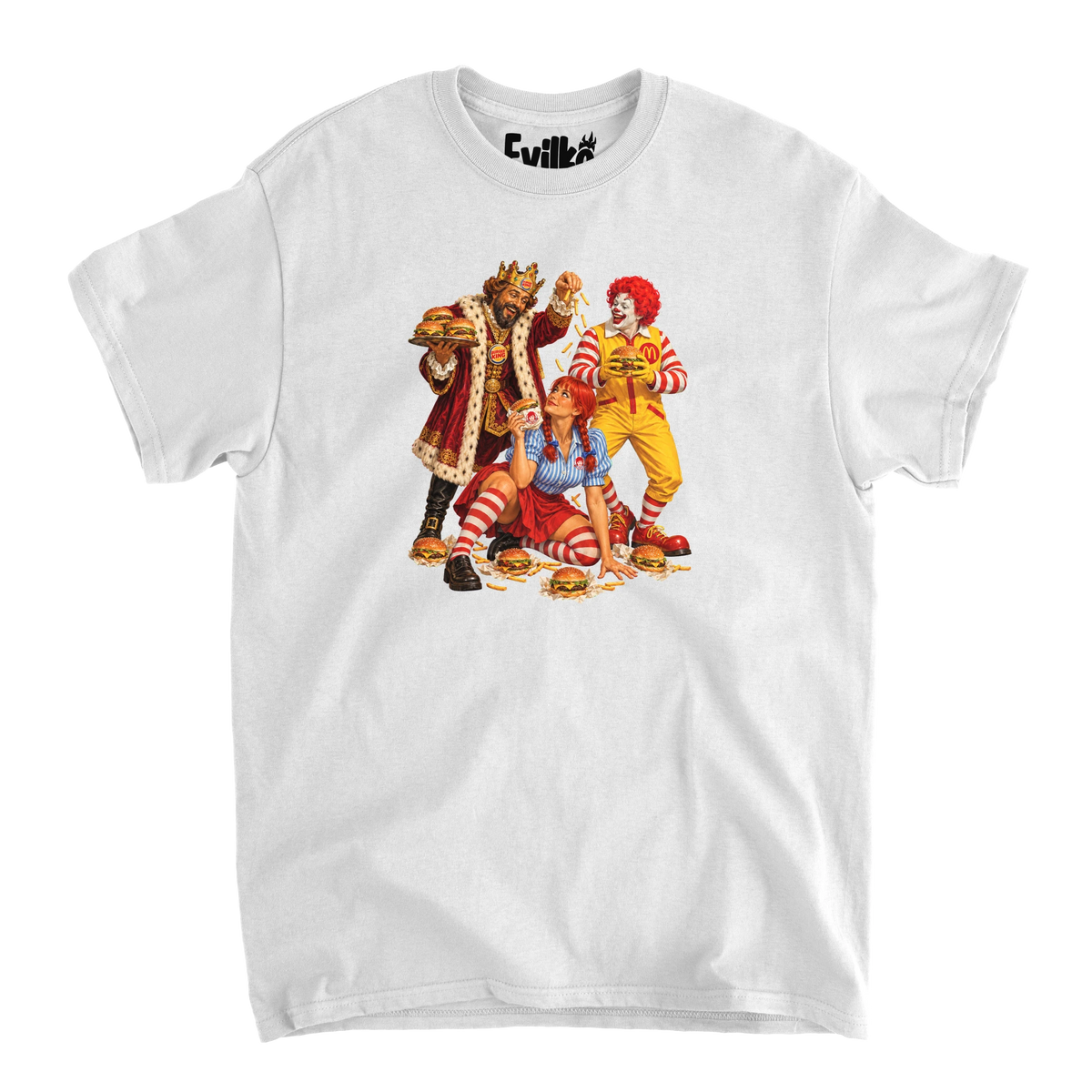 Fast Food Mascot Parody — Mens Tee — White — Front