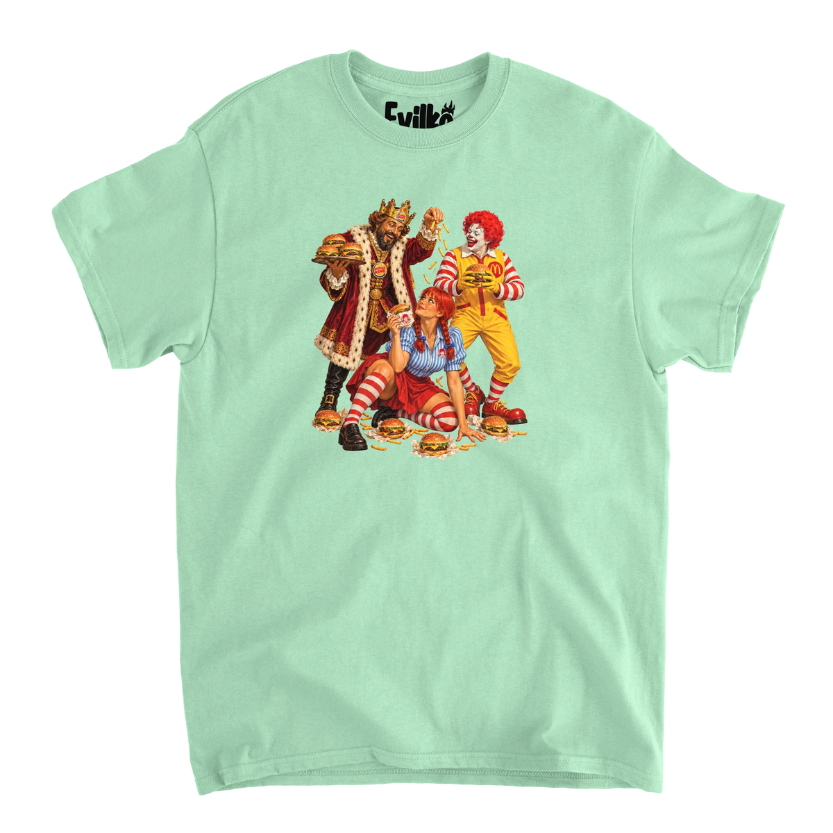 Fast Food Mascot Parody — Mens Tee — Mint — Front