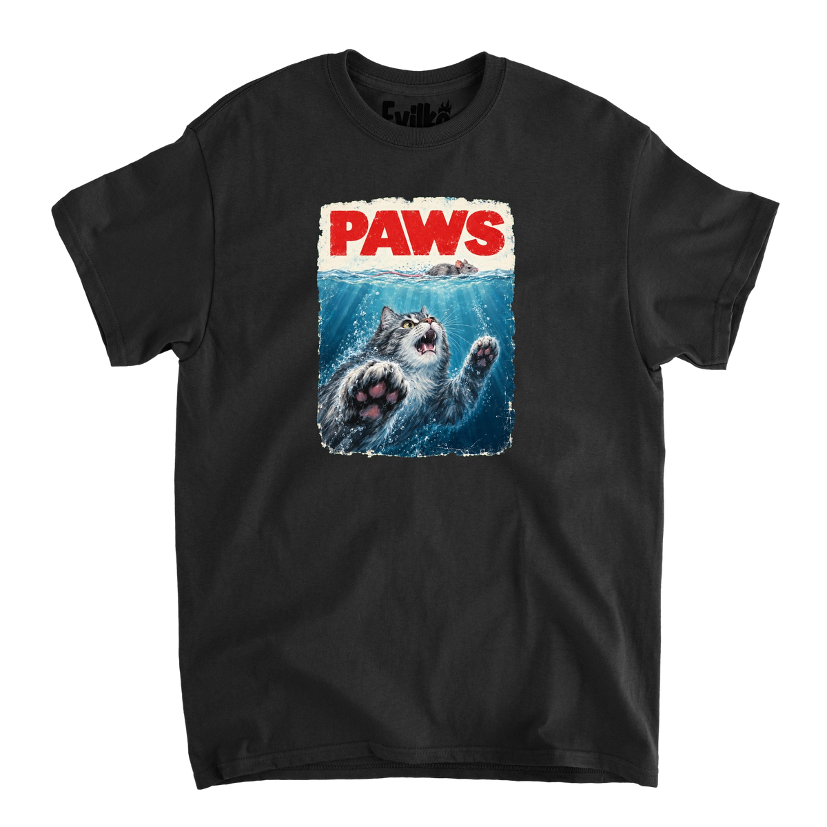 PAWS Cat and Mouse — Mens Tee — Black — Front