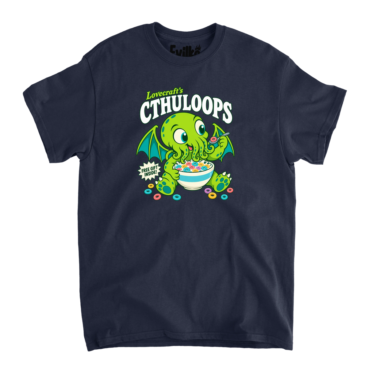 Lovecrafts Cthuloops — Mens Tee — Navy — Front
