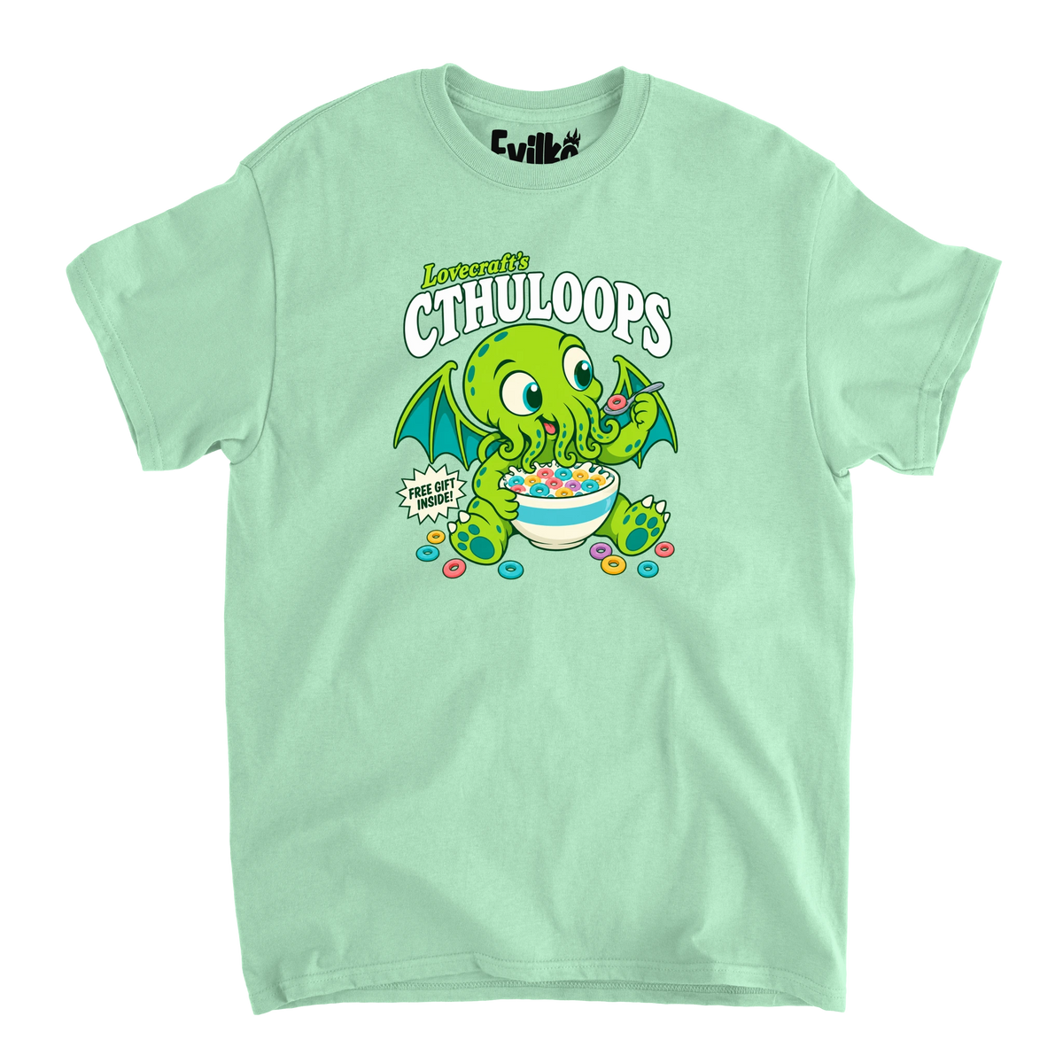 Lovecrafts Cthuloops — Mens Tee — Mint — Front