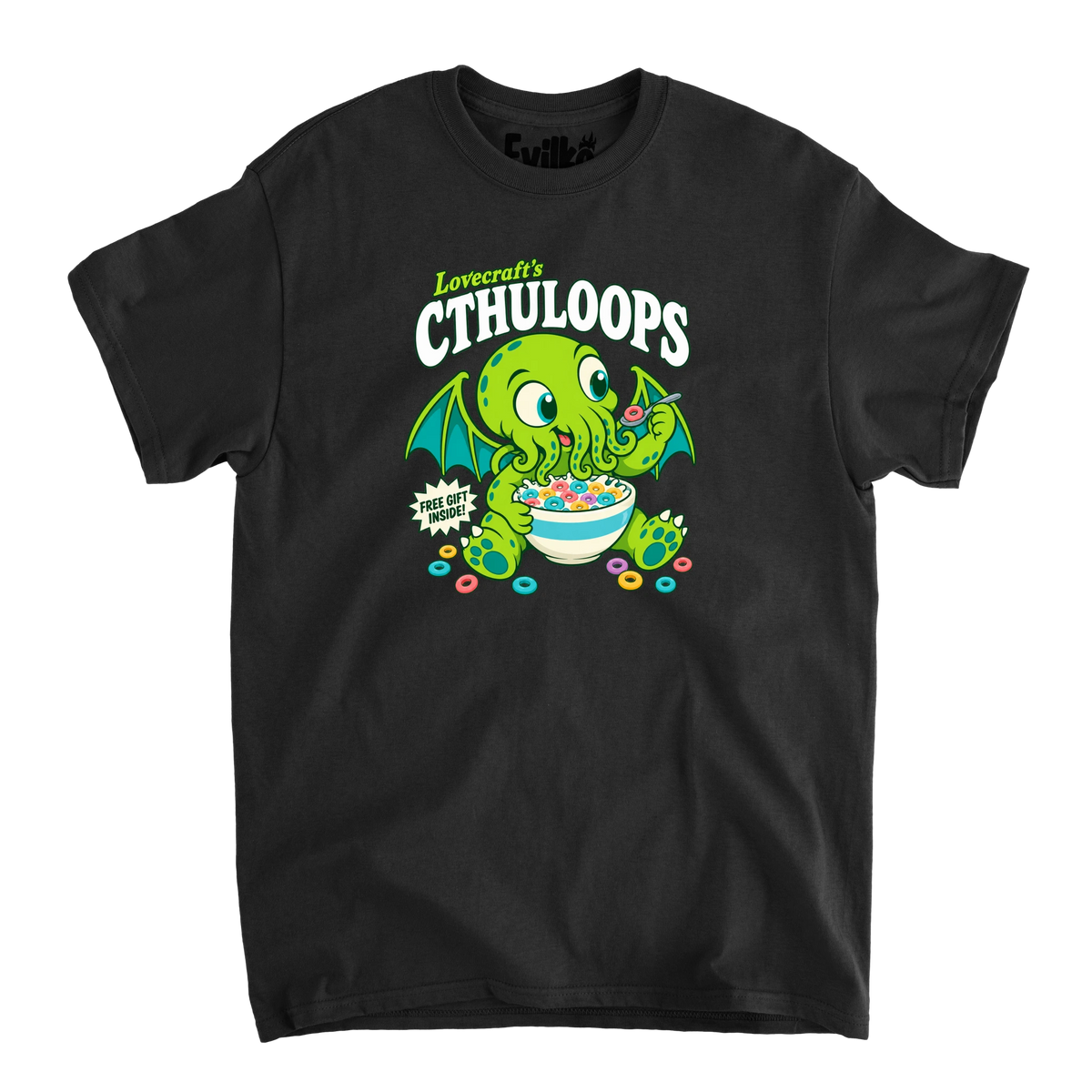 Lovecrafts Cthuloops — Mens Tee — Black — Front