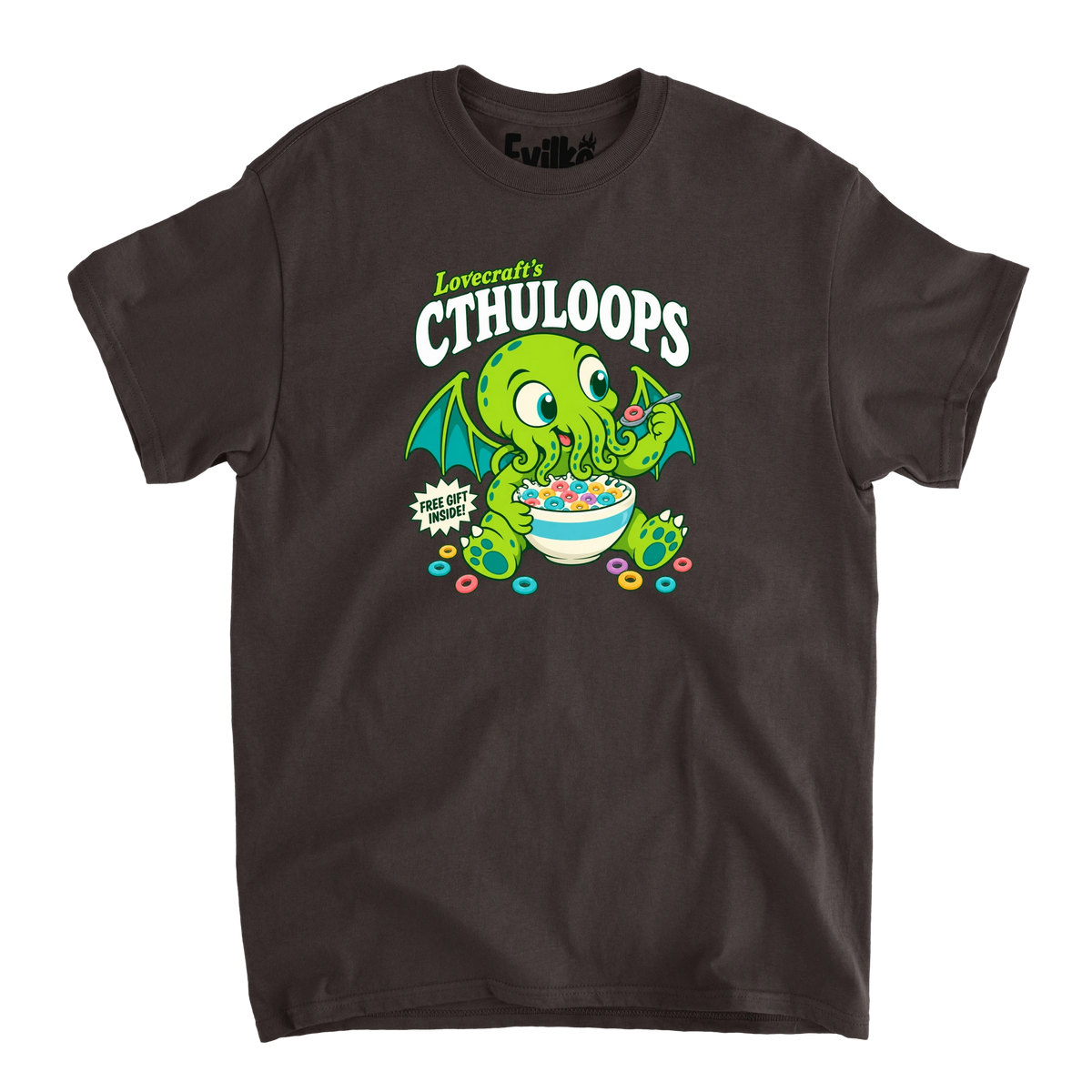 Lovecrafts Cthuloops — Mens Tee — Dark Chocolate — Front