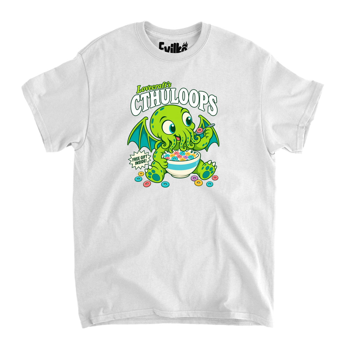 Lovecrafts Cthuloops — Mens Tee — White — Front