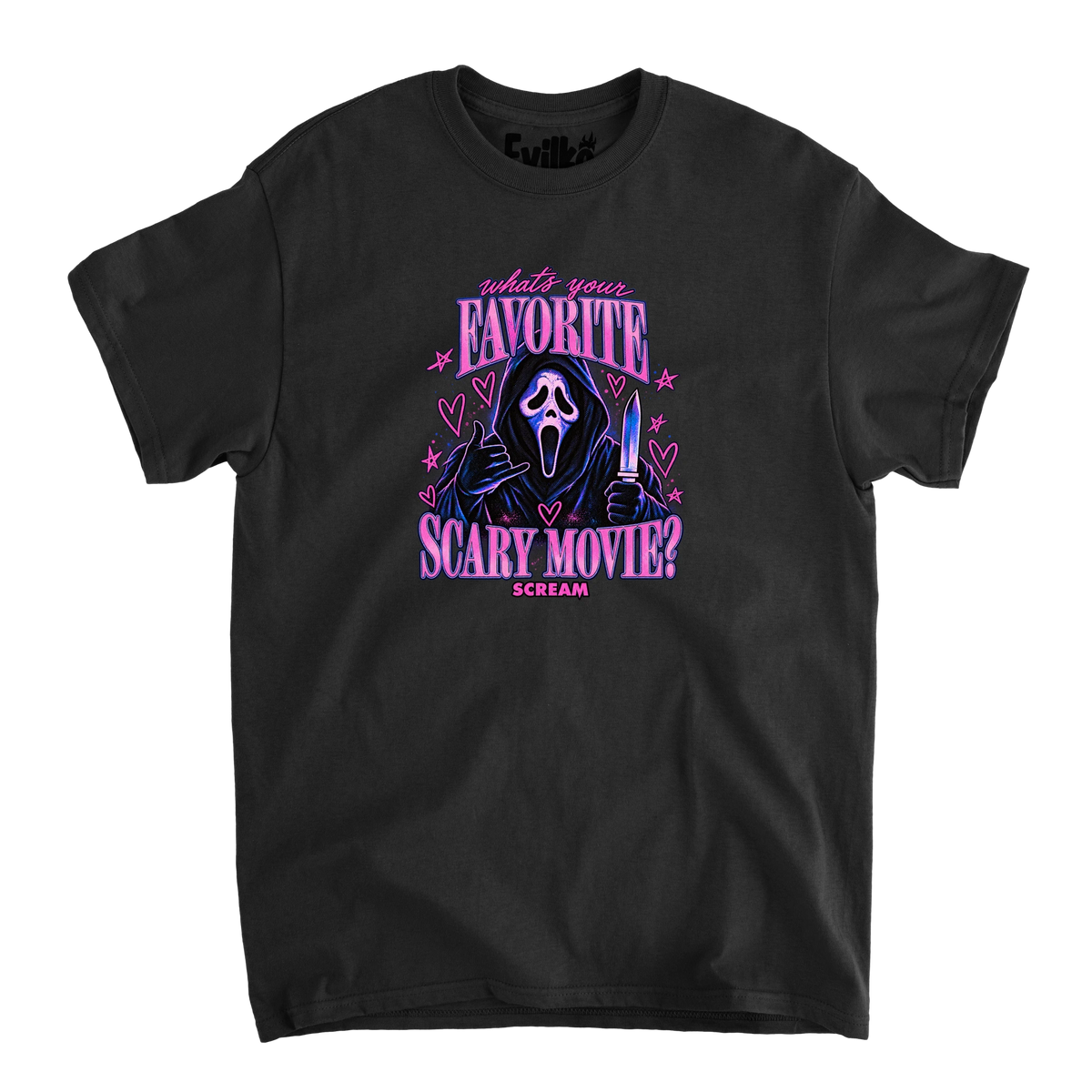 Favorite Scary Movie — Mens Tee — Black — Front