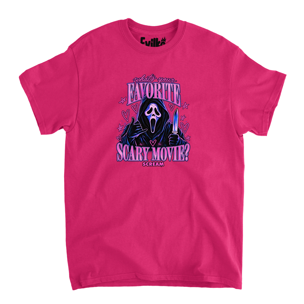 Favorite Scary Movie — Mens Tee — Heliconia — Front