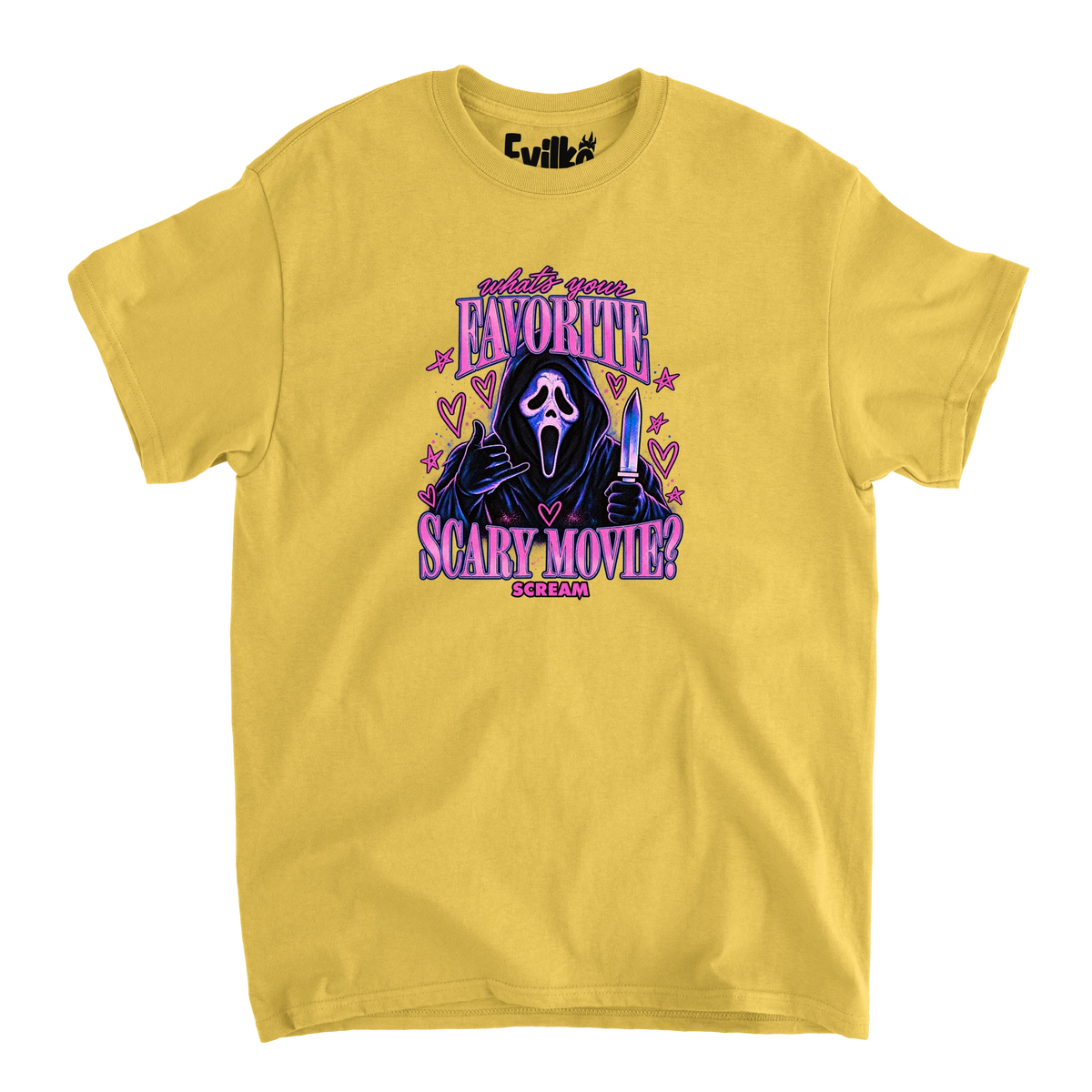 Favorite Scary Movie — Mens Tee — Daisy — Front