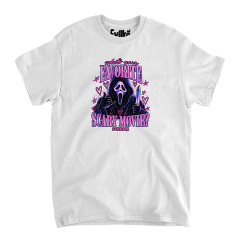Favorite Scary Movie — Mens Tee — White — Front