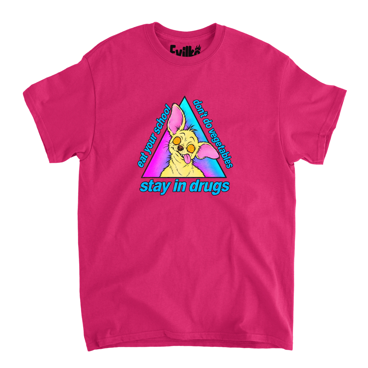 Dizzy Chihuahua Scrambled Slogan — Mens Tee — Heliconia — Front