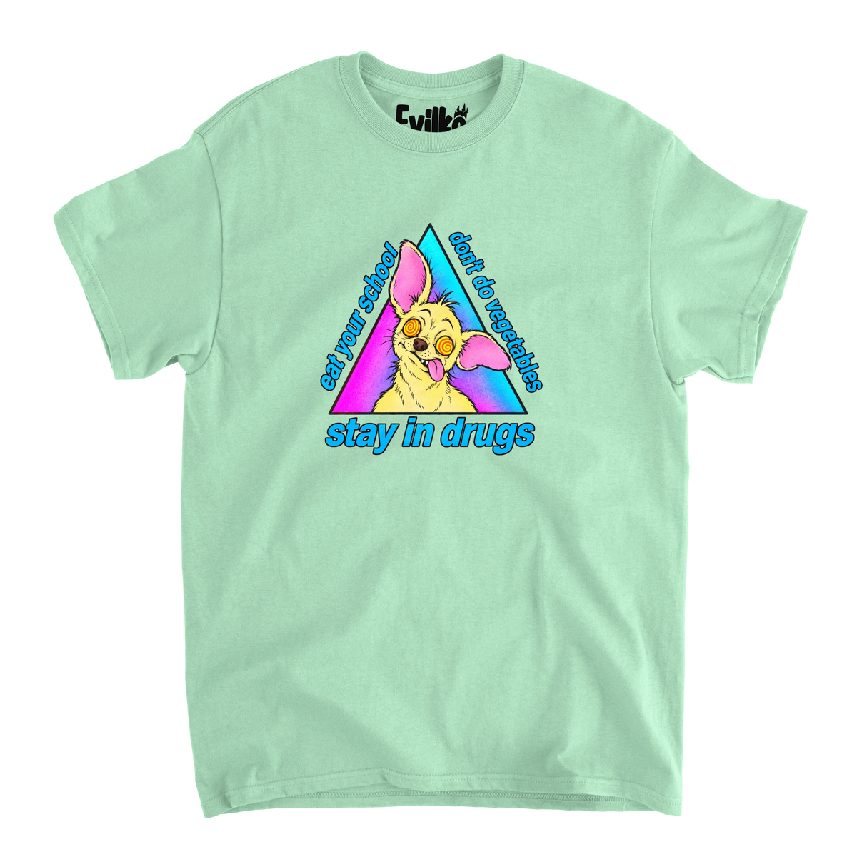 Dizzy Chihuahua Scrambled Slogan — Mens Tee — Mint — Front