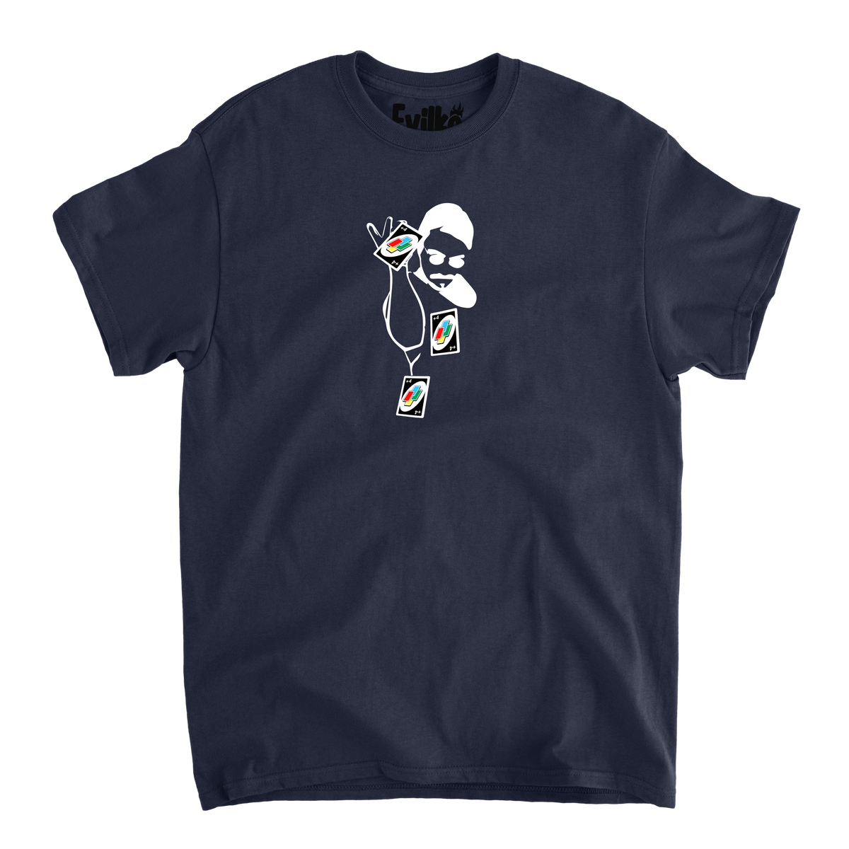 draw 4 uno — Mens Tee — Navy — Front