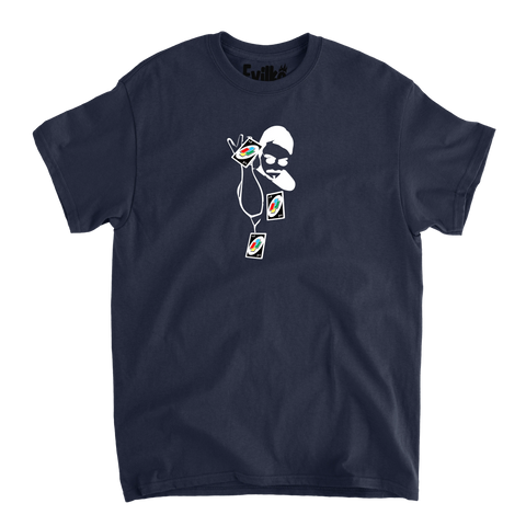 draw 4 uno — Mens Tee — Navy — Front