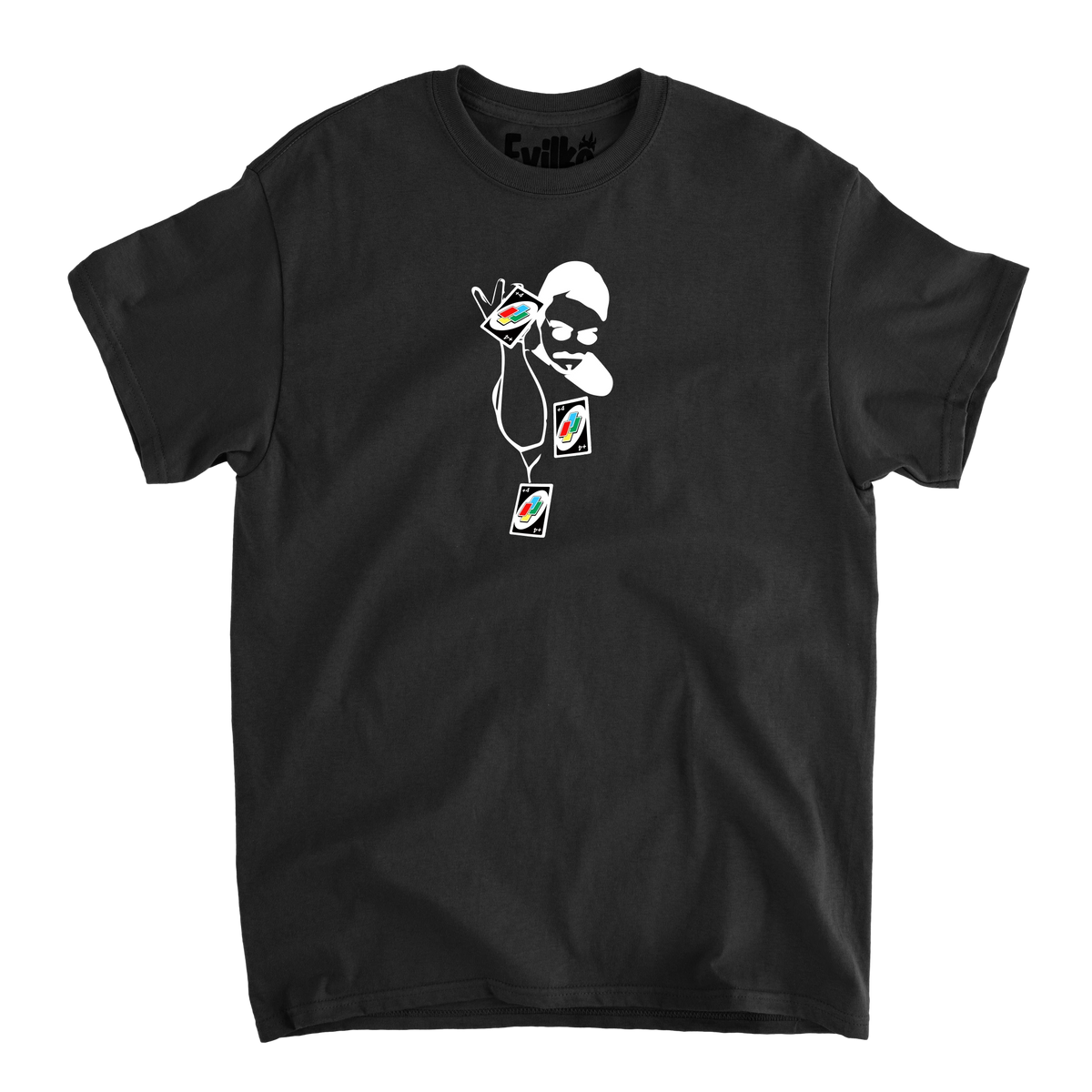 draw 4 uno — Mens Tee — Black — Front