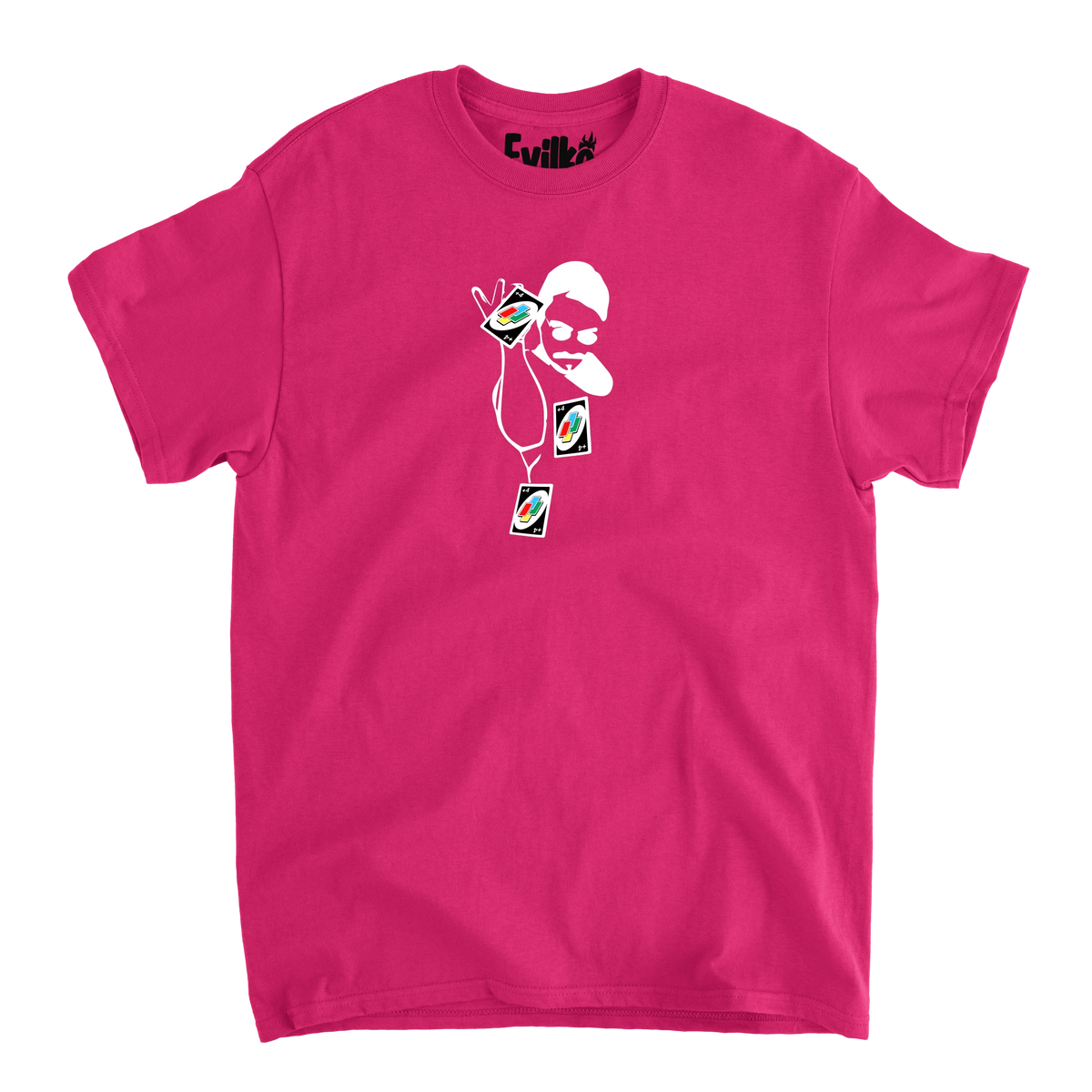 draw 4 uno — Mens Tee — Heliconia — Front