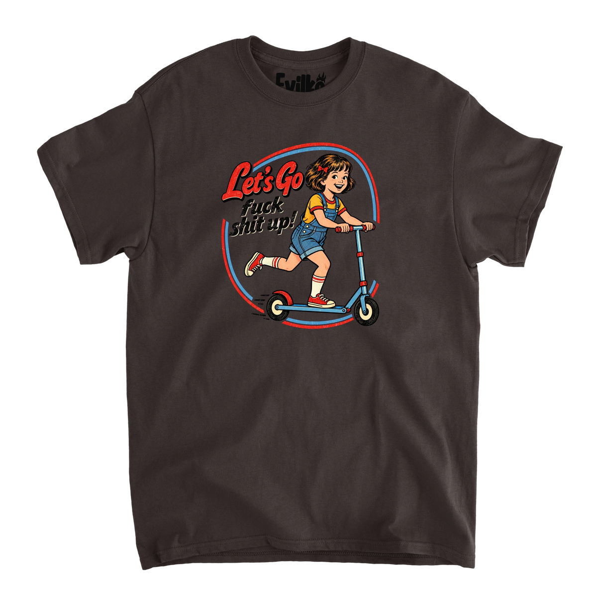 Lets Go Scooter Girl — Mens Tee — Dark Chocolate — Front