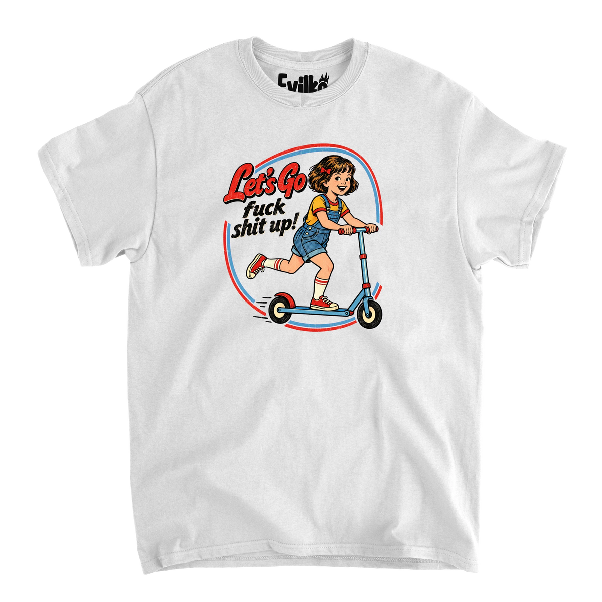 Lets Go Scooter Girl — Mens Tee — White — Front