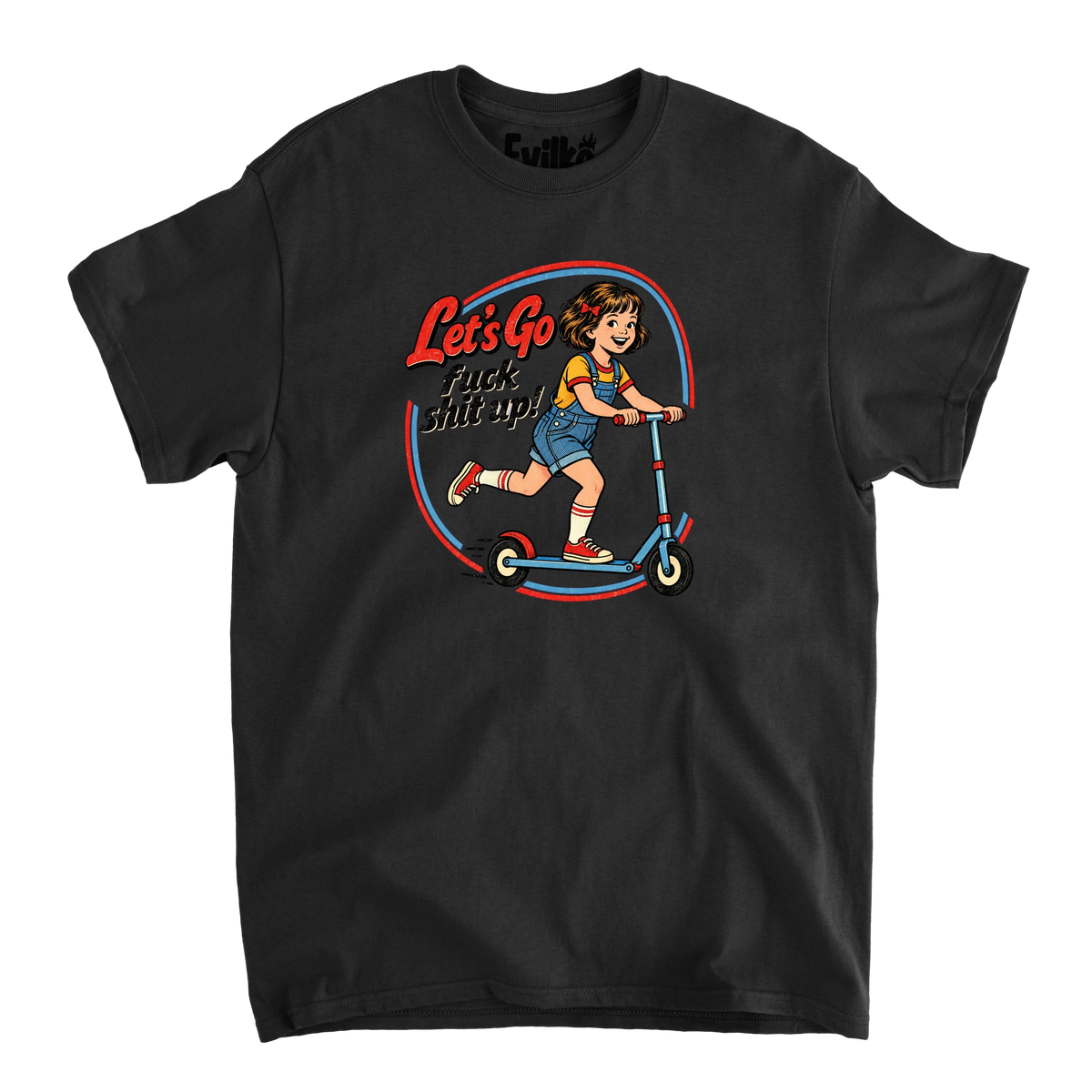 Lets Go Scooter Girl — Mens Tee — Black — Front