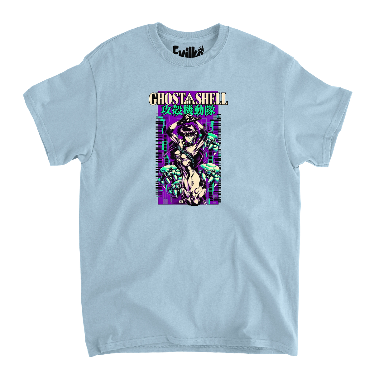 Ghost In The Shell Modern Variation — Mens Tee — Light Blue — Front