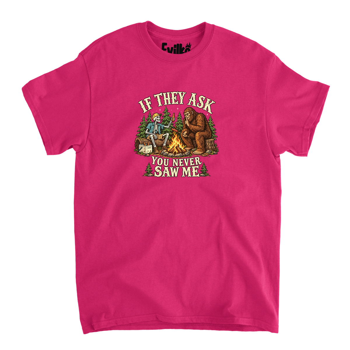 If They Ask Bigfoot Campfire — Mens Tee — Heliconia — Front