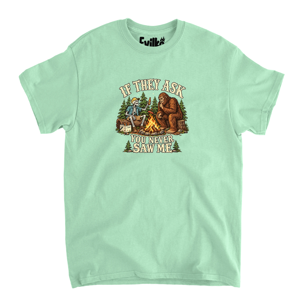 If They Ask Bigfoot Campfire — Mens Tee — Mint — Front