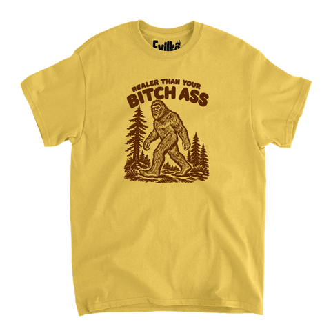 Realer Than Your Bigfoot — Mens Tee — Daisy — Front