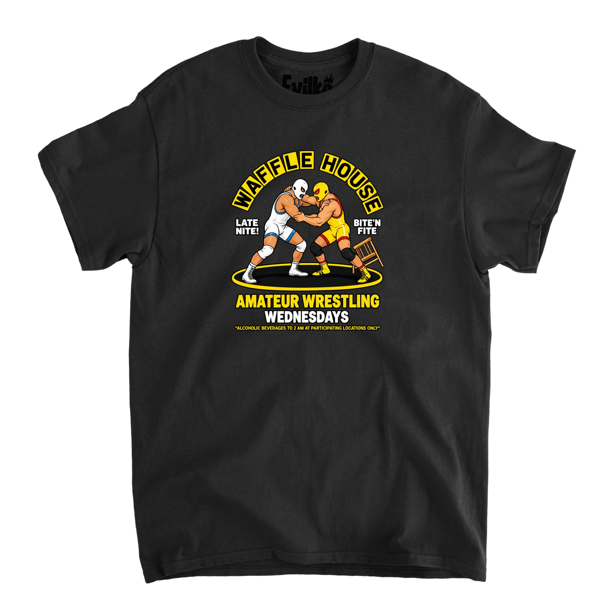 Waffle House Amateur Wrestling — Mens Tee — Black — Front