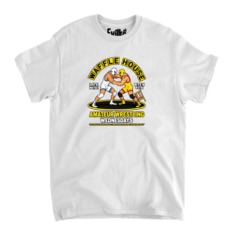 Waffle House Amateur Wrestling — Mens Tee — White — Front