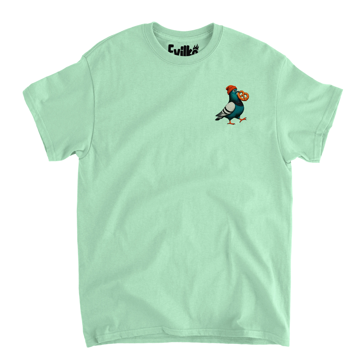 Beanie Pigeon Pretzel — Mens Tee — Mint — Front