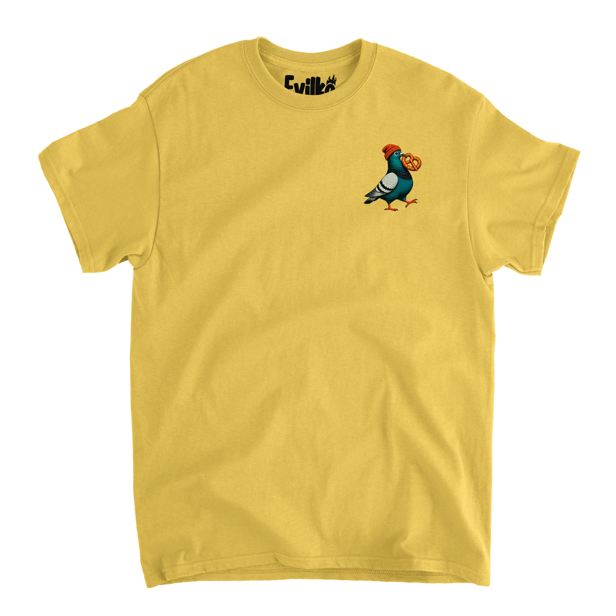 Beanie Pigeon Pretzel — Mens Tee — Daisy — Front
