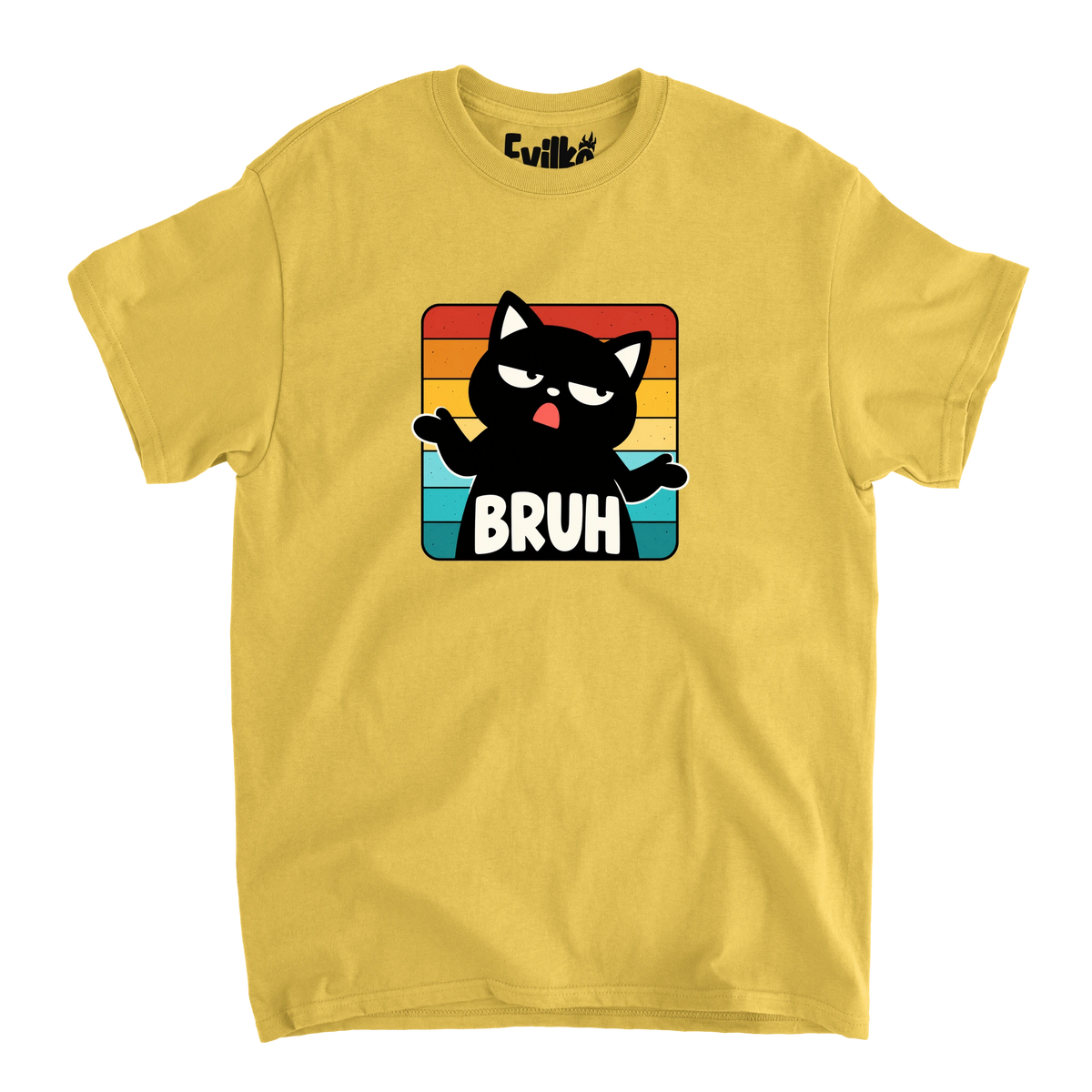 Bruh Retro Stripe Cat — Mens Tee — Daisy — Front