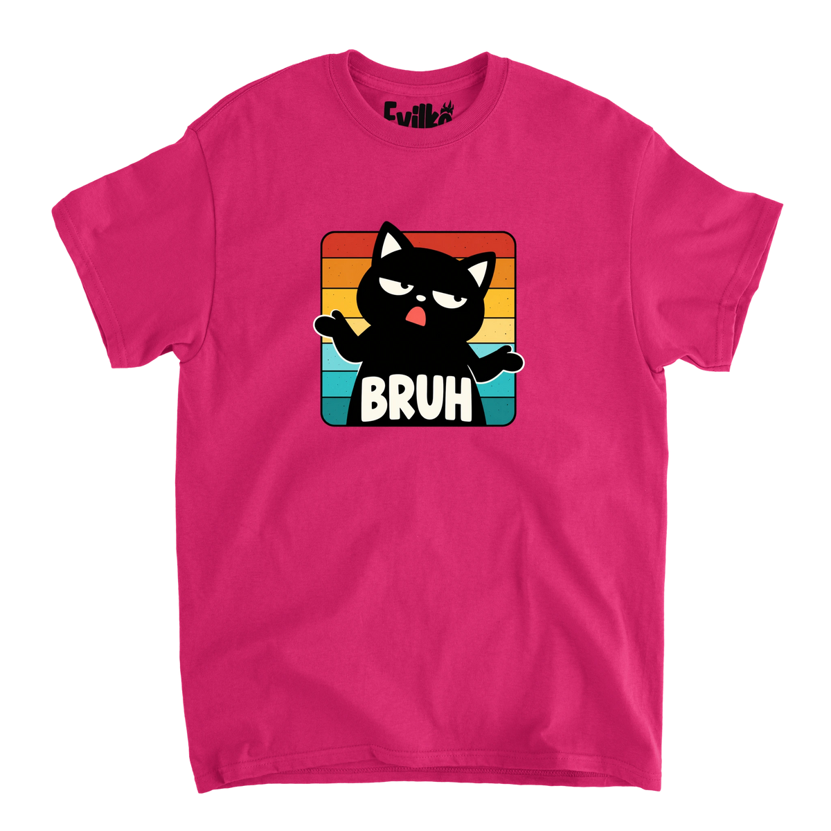 Bruh Retro Stripe Cat — Mens Tee — Heliconia — Front