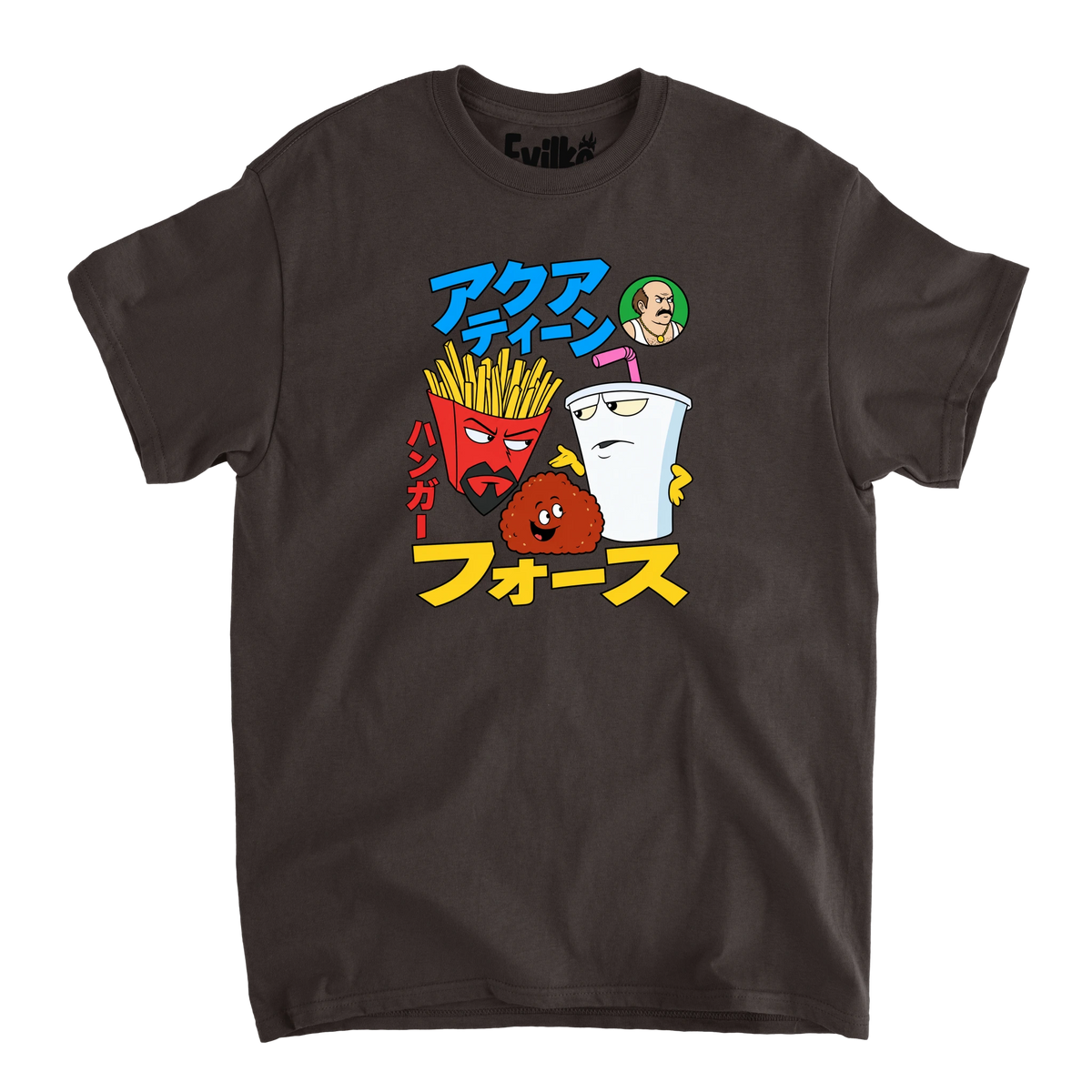 Aqua Teen Hunger Force Japanese — Mens Tee — Dark Chocolate — Front