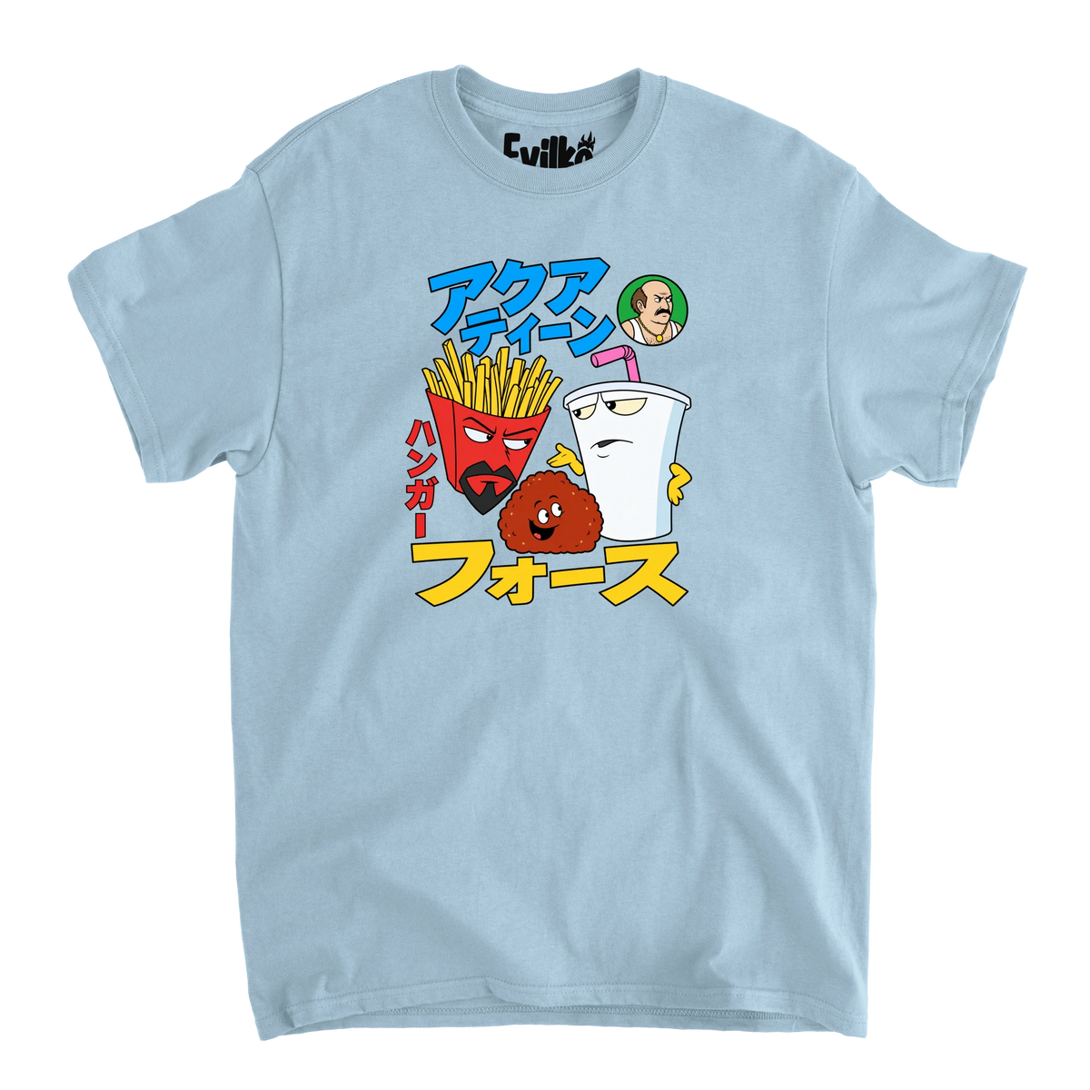 Aqua Teen Hunger Force Japanese — Mens Tee — Light Blue — Front