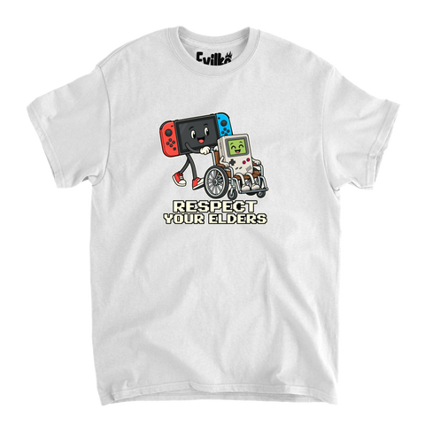 Respect Your Elders Gaming — Mens Tee — White — Front