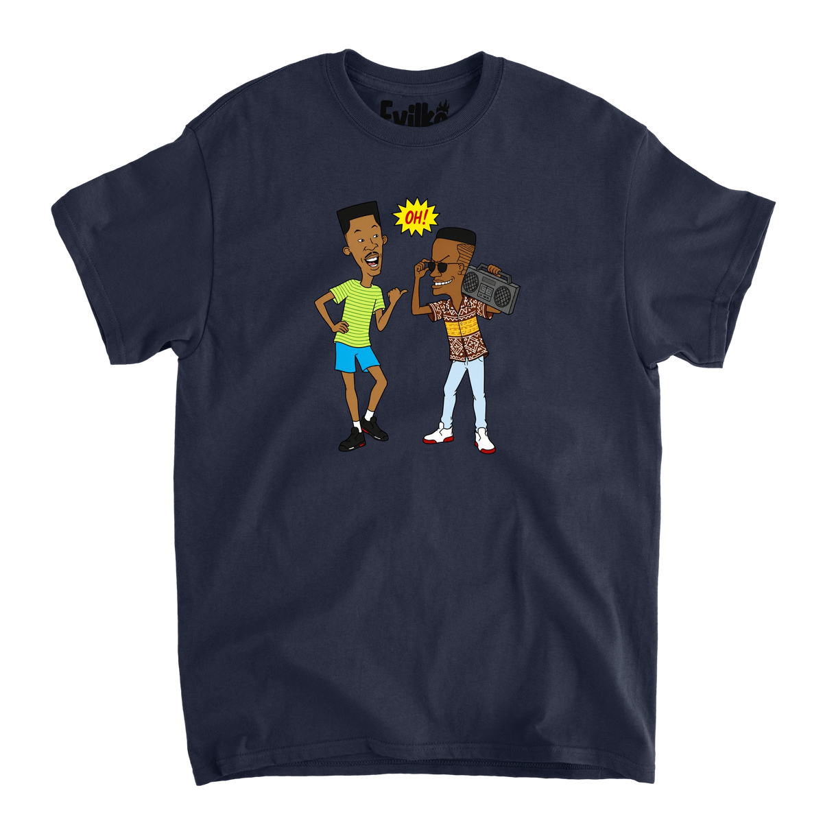 90s Hip Hop Cartoon Duo — Mens Tee — Navy — Front