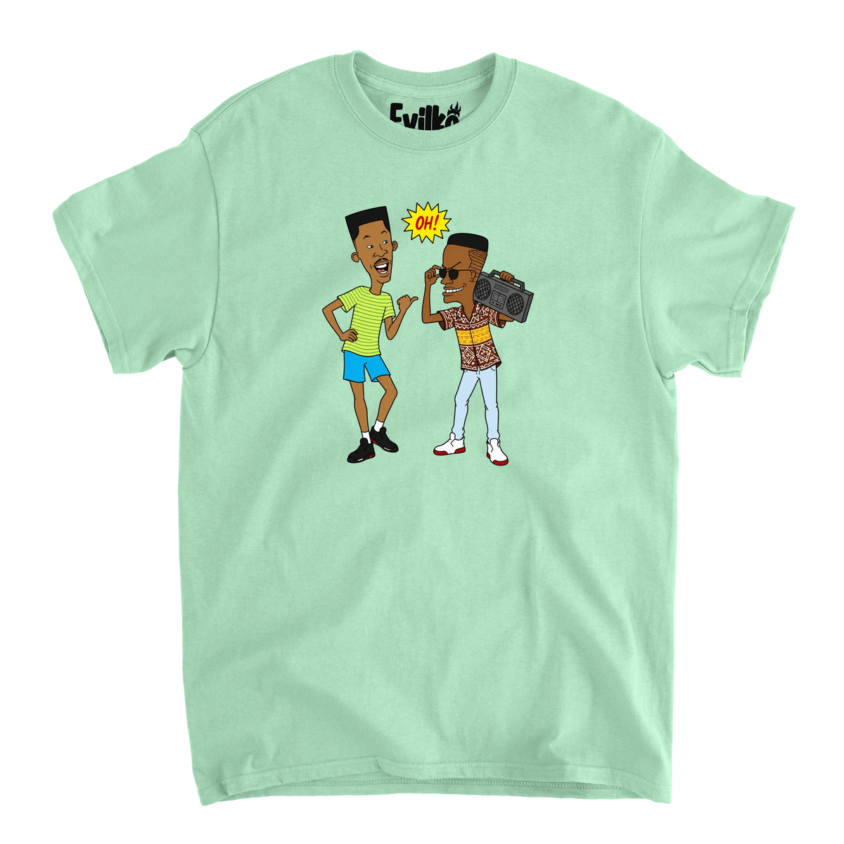 90s Hip Hop Cartoon Duo — Mens Tee — Mint — Front