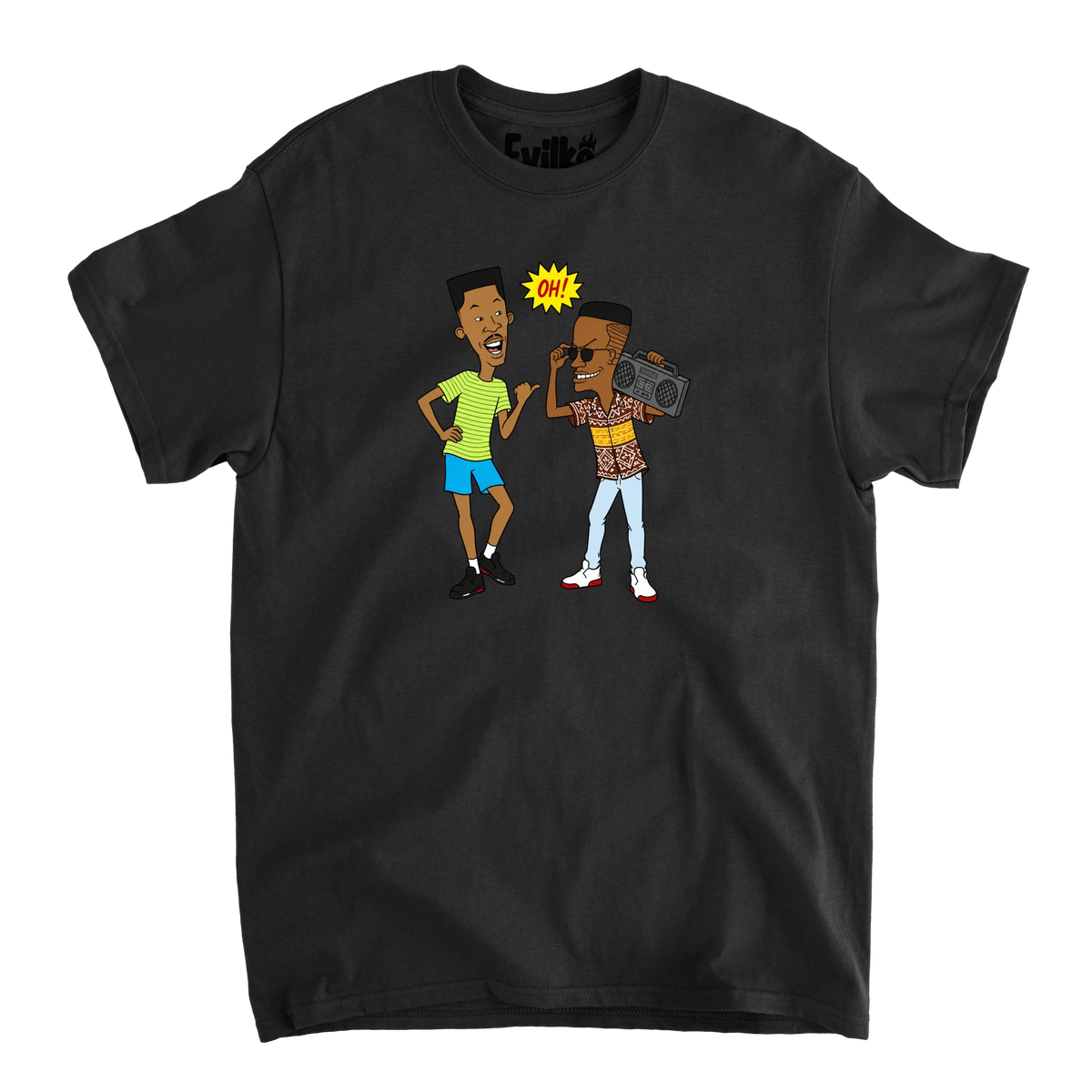 90s Hip Hop Cartoon Duo — Mens Tee — Black — Front
