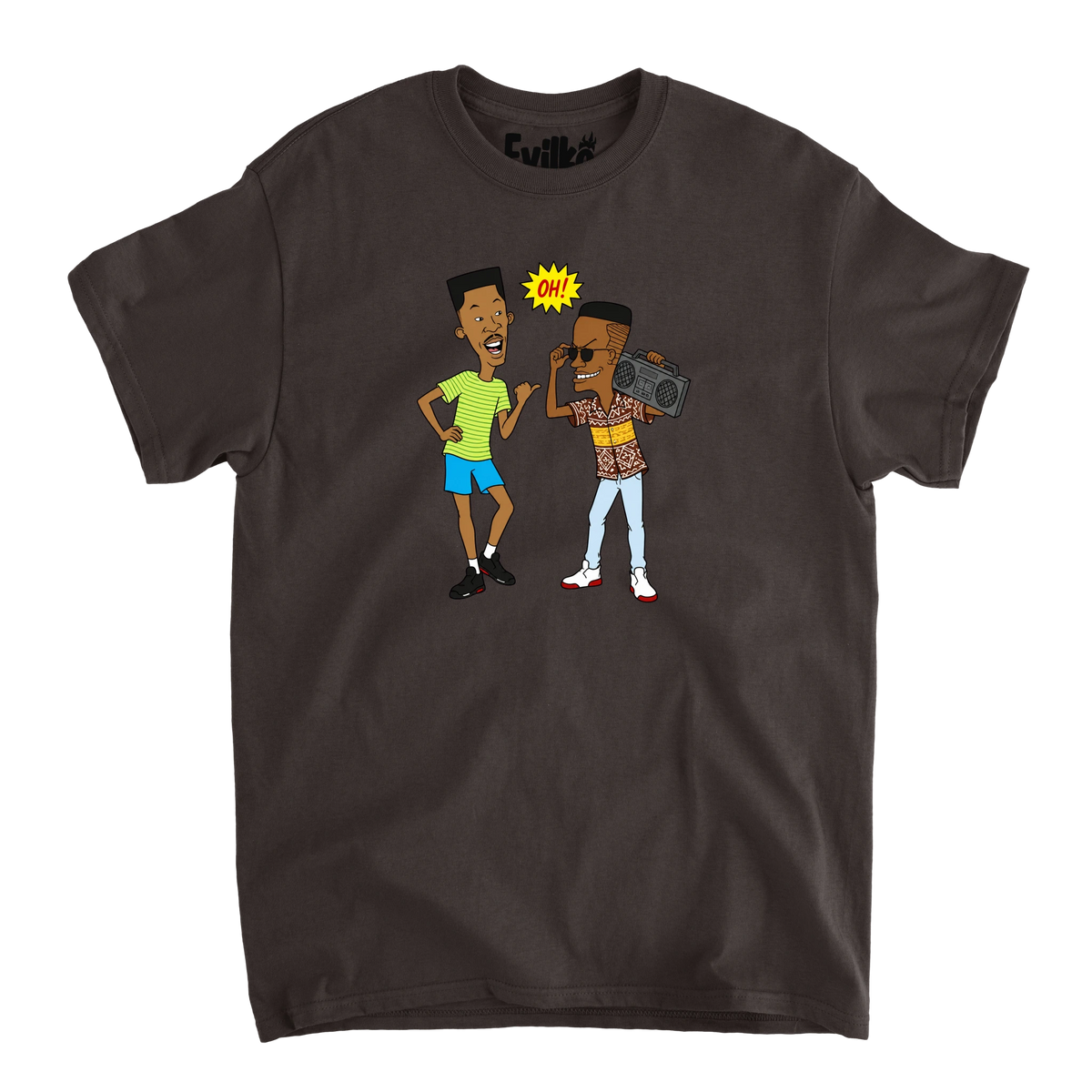 90s Hip Hop Cartoon Duo — Mens Tee — Dark Chocolate — Front