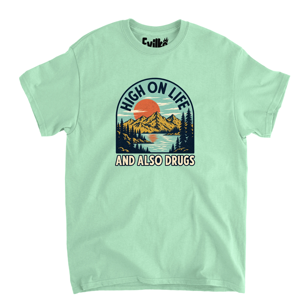 High On Life And Also Drugs — Mens Tee — Mint — Front